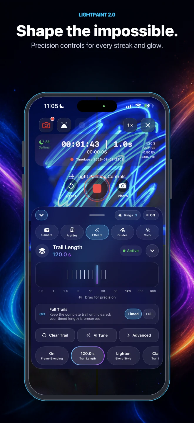 LightPaint 2.0 precision controls for shaping light trails