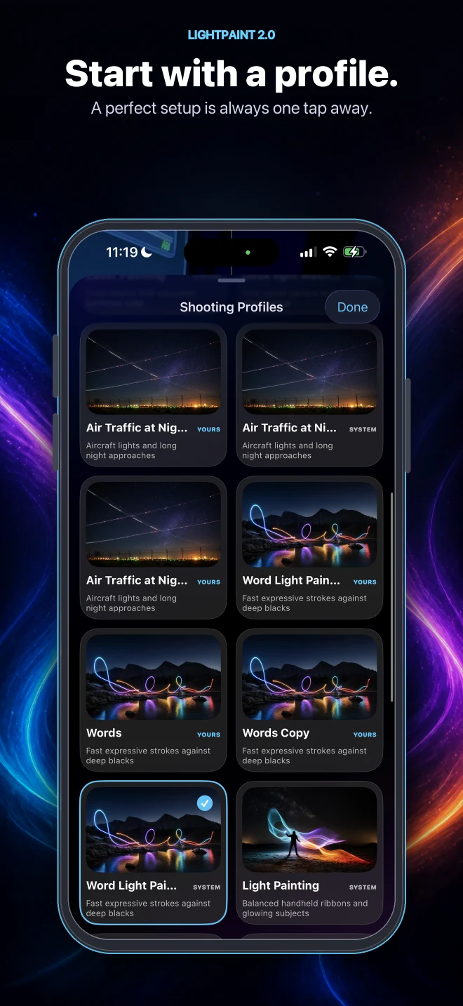 LightPaint 2.0 shooting profile library