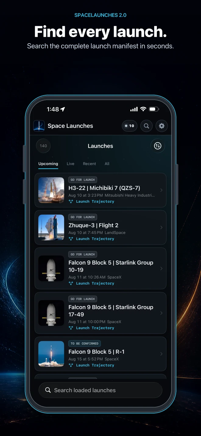 SpaceLaunches 2.0 searchable launch manifest