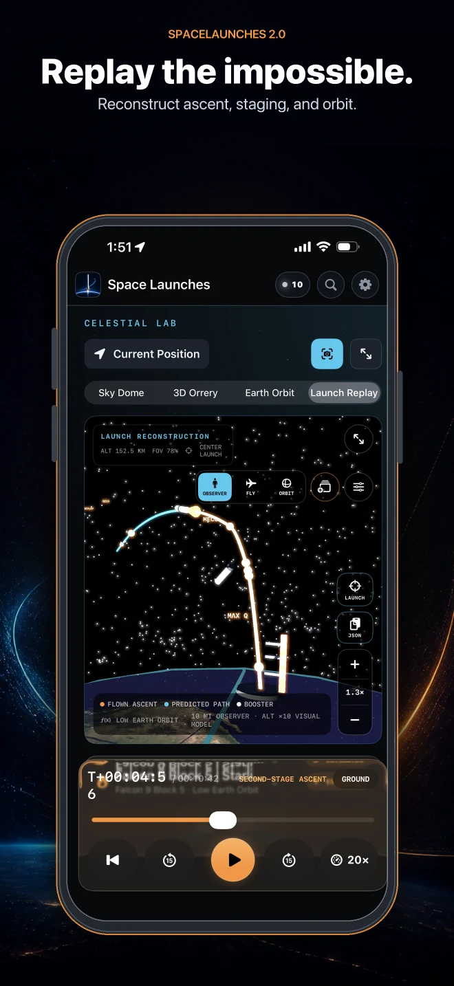 SpaceLaunches 2.0 launch trajectory replay