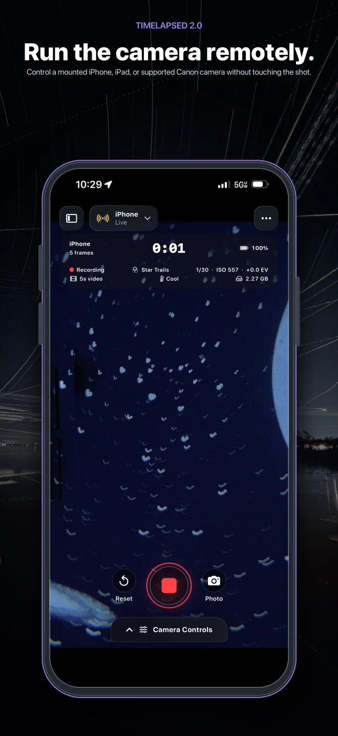TimeLapsed 2.0 feature: Remote camera control