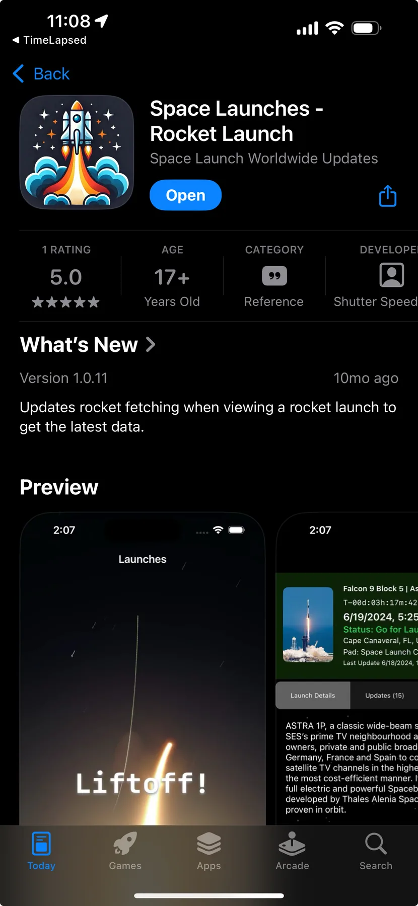 SpaceLaunches 1.0 App Store listing
