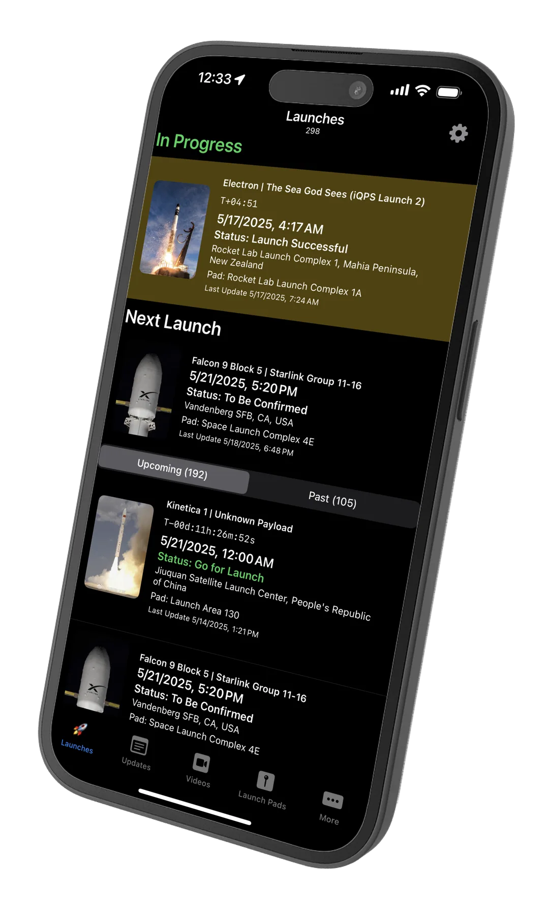 Original SpaceLaunches app on iPhone
