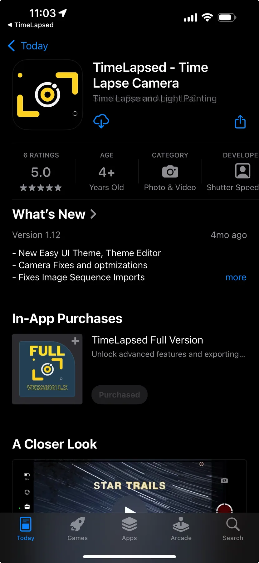 TimeLapsed 1.0 App Store listing