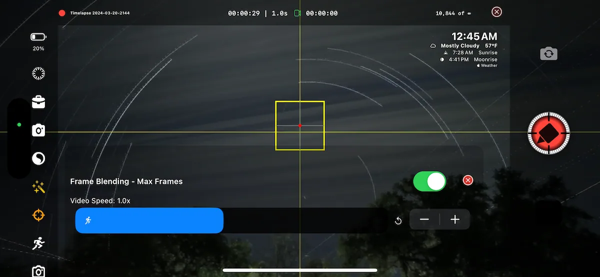 TimeLapsed star trails controls