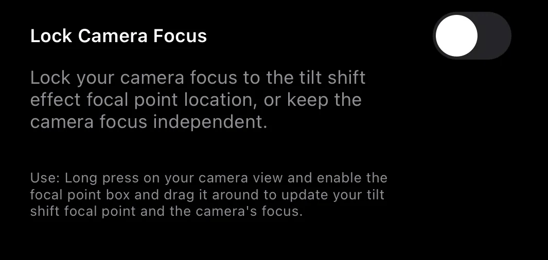 TimeLapsed tilt-shift focal point lock