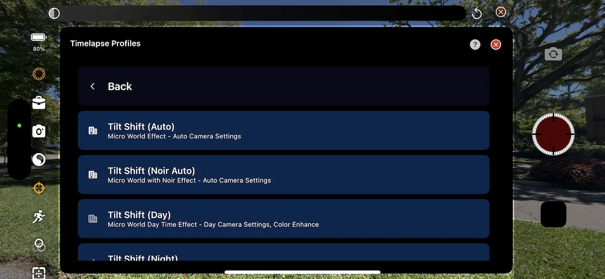TimeLapsed tilt-shift guide screen 16