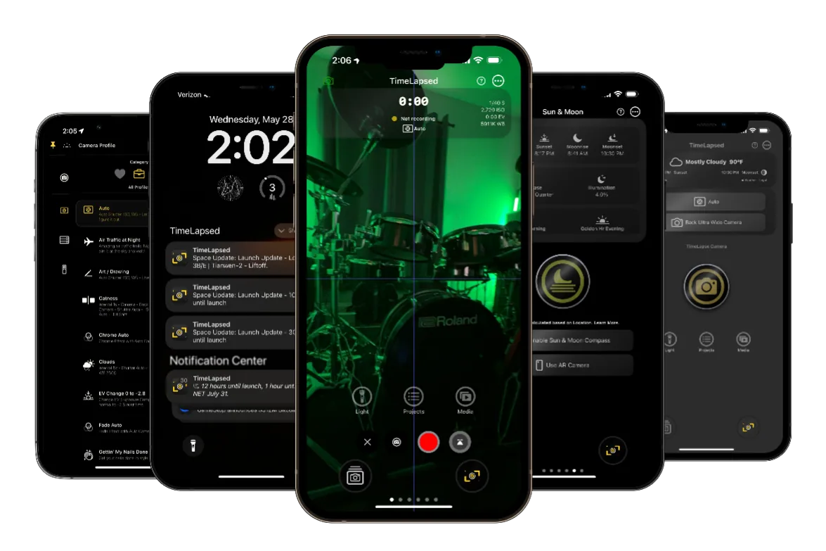 Five original TimeLapsed app views
